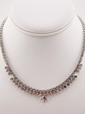 SHERMAN Baguette and round clear rhinestone choker necklace 1950s 1960s jewelry